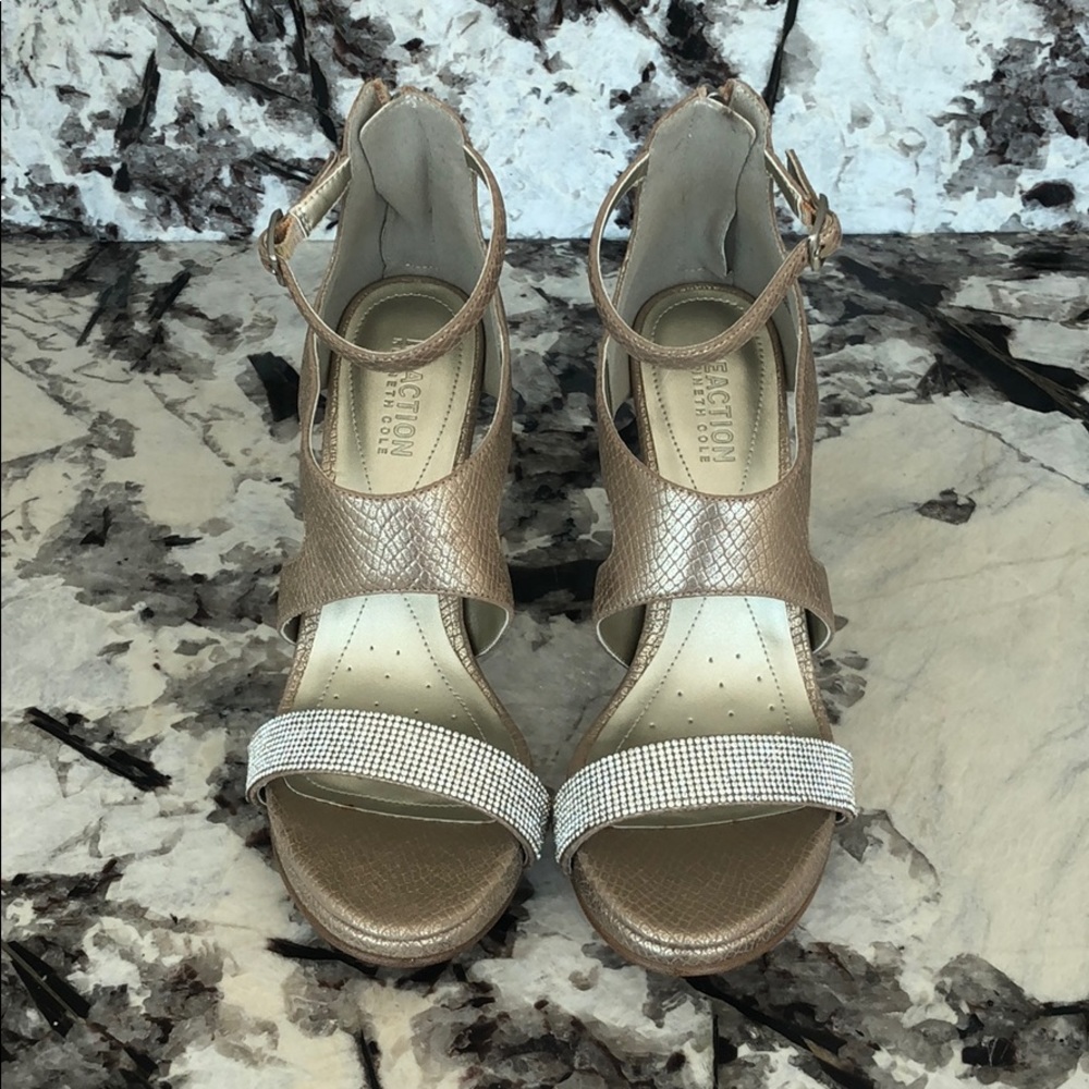 Gold and rhinestone platform cutout sandals